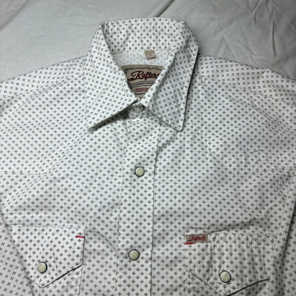Rafter C Cowboy Collection Mens White Geometric Pearl Snap‎ Western Shirt Small